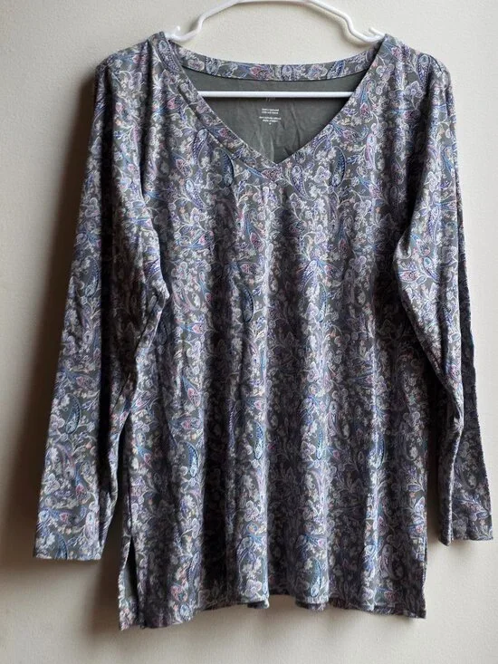 J. Jill Gray/Purple Paisley V-Neck Jersey Size Medium - Picture 6 of 15